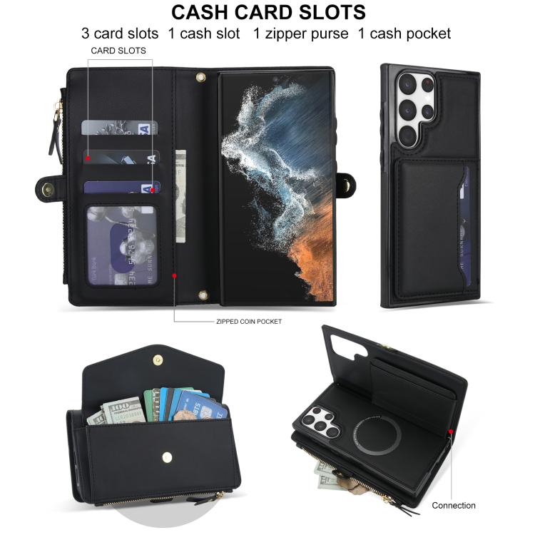 For Samsung Galaxy S23 Ultra 5G Multifunctional Wallet Detachable Leather Phone Case with Lanyard