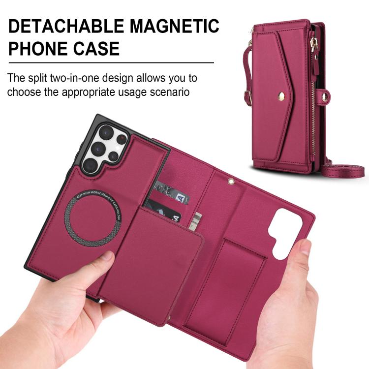 For Samsung Galaxy S22 Ultra 5G Multifunctional Wallet Detachable Leather Phone Case with Lanyard