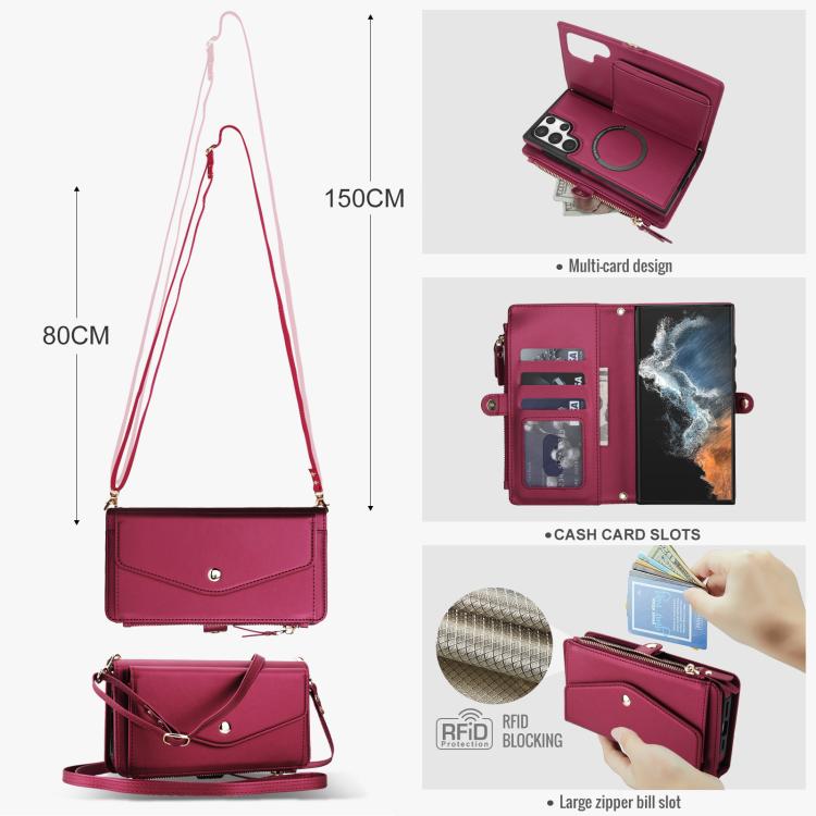 For Samsung Galaxy S22 Ultra 5G Multifunctional Wallet Detachable Leather Phone Case with Lanyard