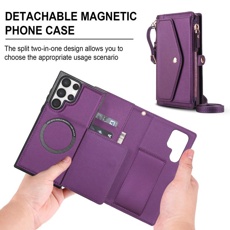 For Samsung Galaxy S22 Ultra 5G Multifunctional Wallet Detachable Leather Phone Case with Lanyard