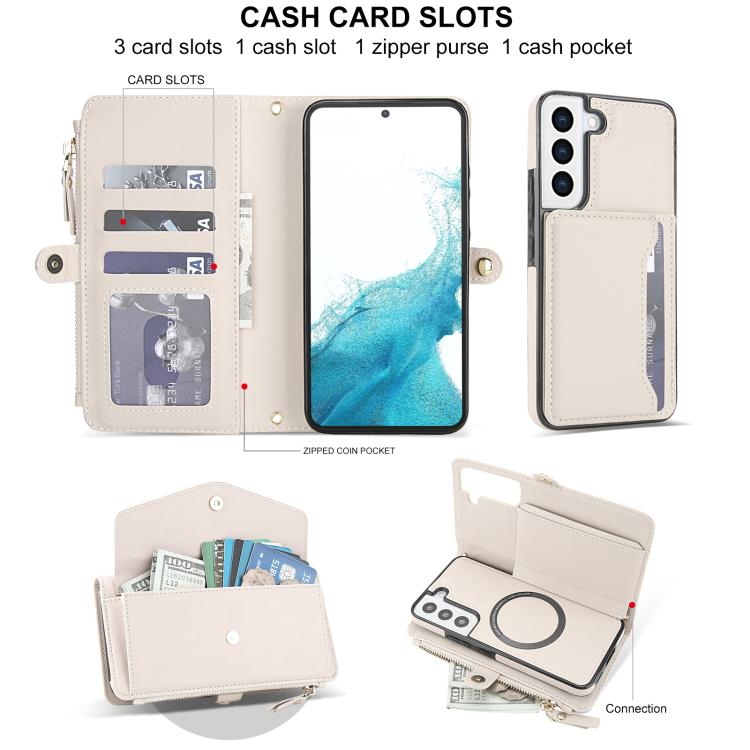 For Samsung Galaxy S22+ 5G Multifunctional Wallet Detachable Leather Phone Case with Lanyard