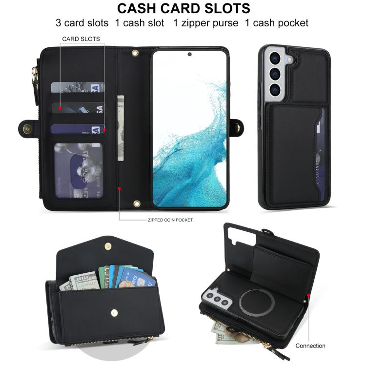 For Samsung Galaxy S22+ 5G Multifunctional Wallet Detachable Leather Phone Case with Lanyard