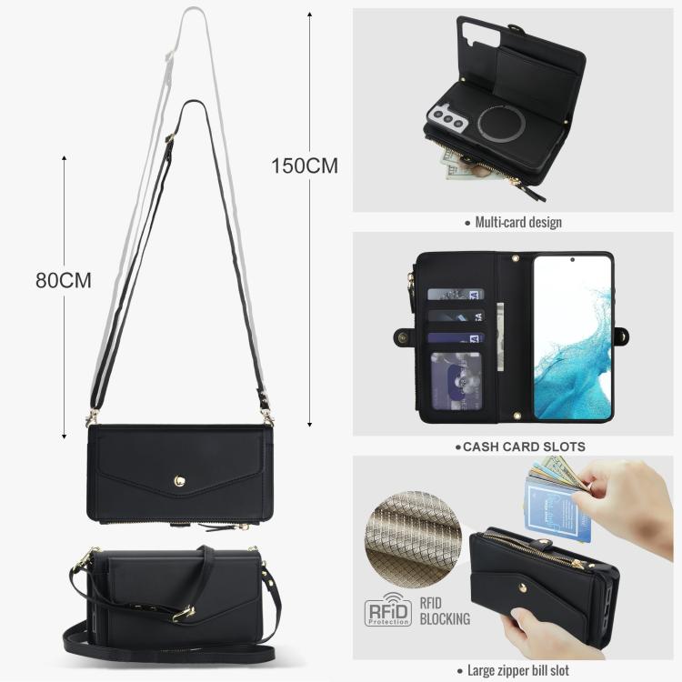 For Samsung Galaxy S22+ 5G Multifunctional Wallet Detachable Leather Phone Case with Lanyard