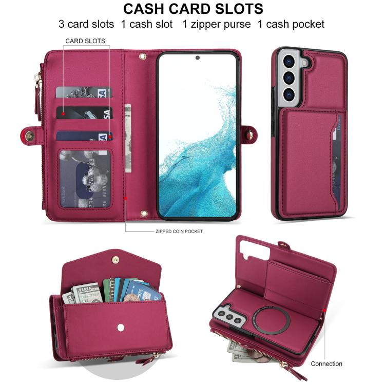 For Samsung Galaxy S22+ 5G Multifunctional Wallet Detachable Leather Phone Case with Lanyard