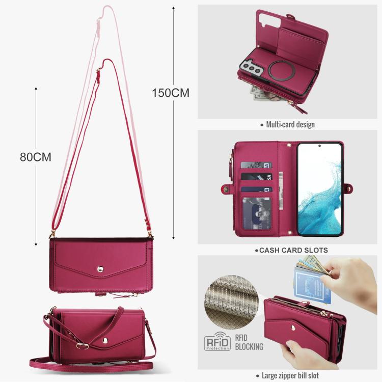 For Samsung Galaxy S22+ 5G Multifunctional Wallet Detachable Leather Phone Case with Lanyard