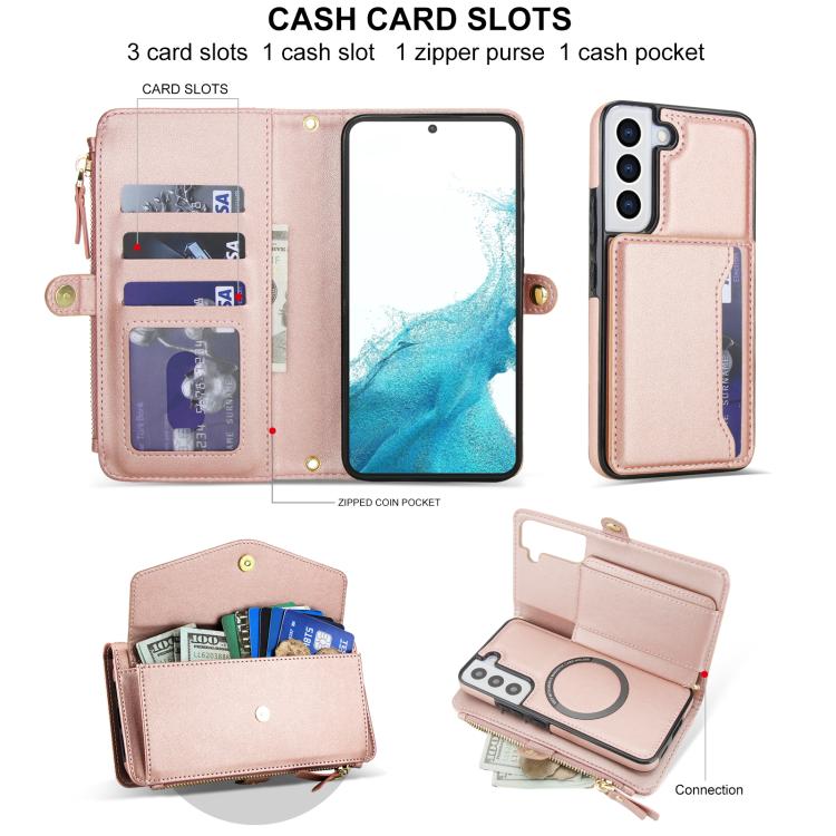 For Samsung Galaxy S22+ 5G Multifunctional Wallet Detachable Leather Phone Case with Lanyard