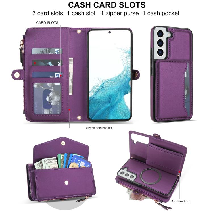 For Samsung Galaxy S22+ 5G Multifunctional Wallet Detachable Leather Phone Case with Lanyard