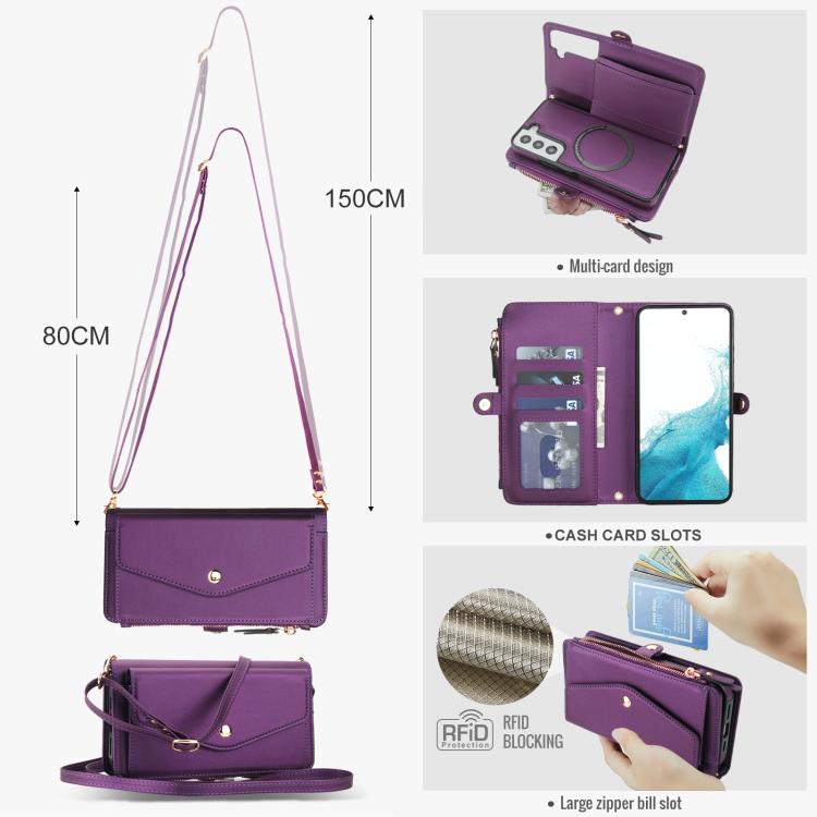 For Samsung Galaxy S22+ 5G Multifunctional Wallet Detachable Leather Phone Case with Lanyard