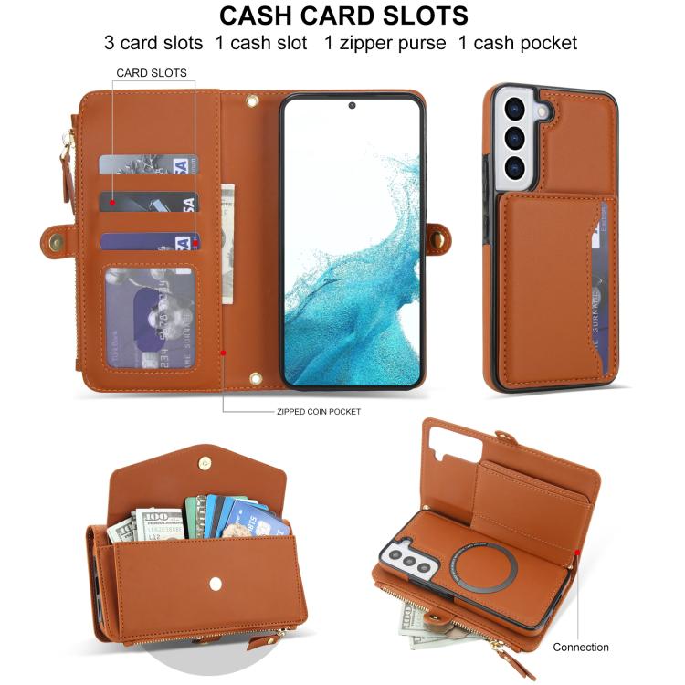 For Samsung Galaxy S22+ 5G Multifunctional Wallet Detachable Leather Phone Case with Lanyard