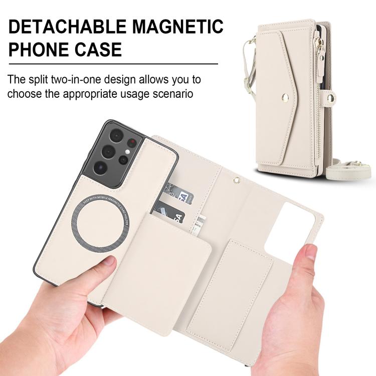 For Samsung Galaxy S21 Ultra 5G Multifunctional Wallet Detachable Leather Phone Case with Lanyard