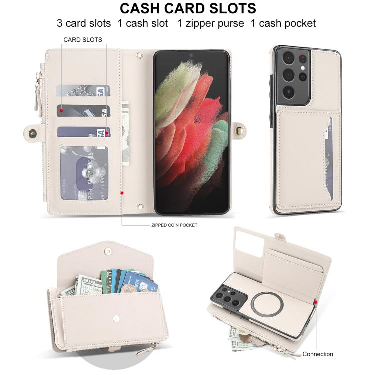 For Samsung Galaxy S21 Ultra 5G Multifunctional Wallet Detachable Leather Phone Case with Lanyard