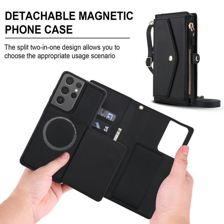 For Samsung Galaxy S21 Ultra 5G Multifunctional Wallet Detachable Leather Phone Case with Lanyard