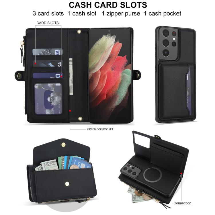 For Samsung Galaxy S21 Ultra 5G Multifunctional Wallet Detachable Leather Phone Case with Lanyard