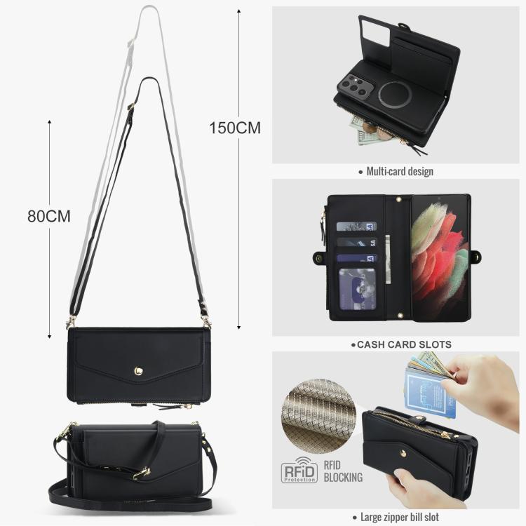 For Samsung Galaxy S21 Ultra 5G Multifunctional Wallet Detachable Leather Phone Case with Lanyard