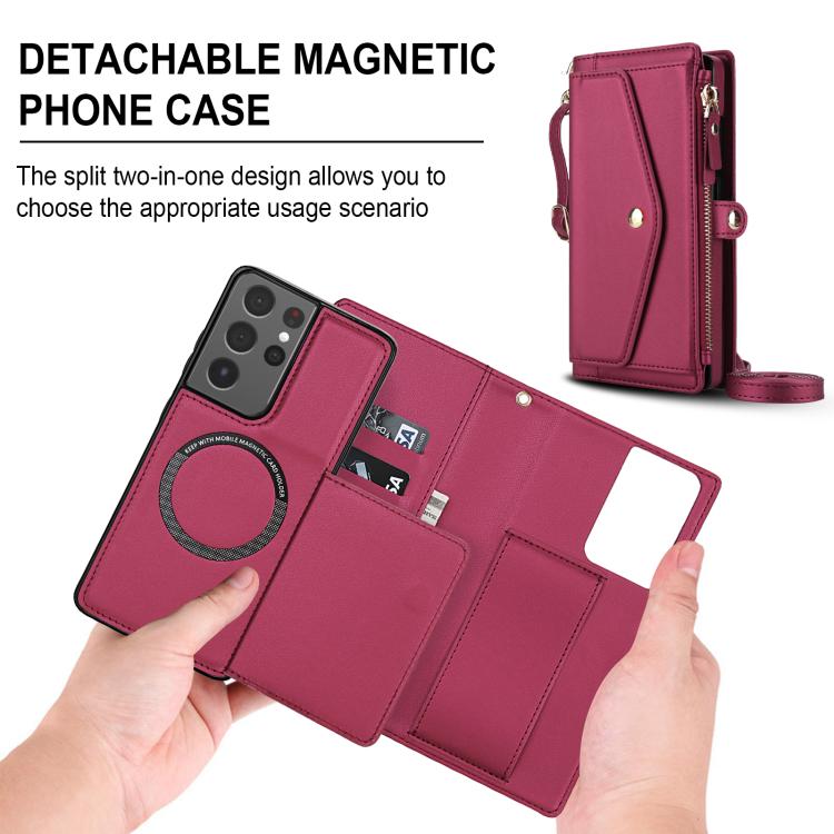 For Samsung Galaxy S21 Ultra 5G Multifunctional Wallet Detachable Leather Phone Case with Lanyard