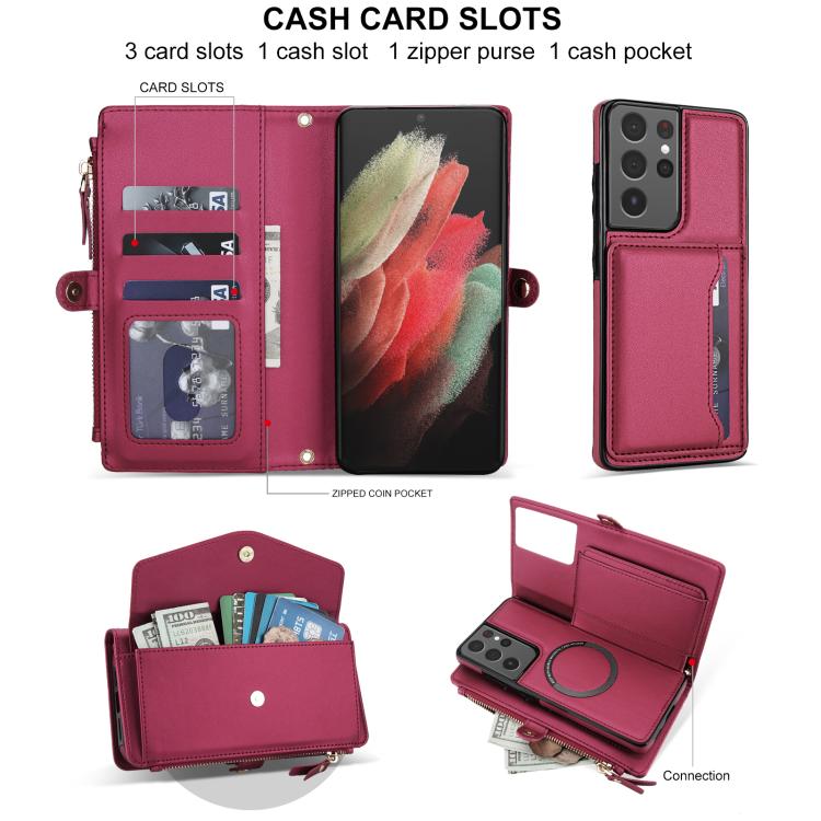For Samsung Galaxy S21 Ultra 5G Multifunctional Wallet Detachable Leather Phone Case with Lanyard