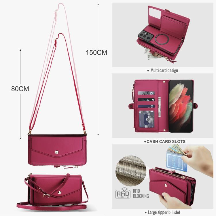 For Samsung Galaxy S21 Ultra 5G Multifunctional Wallet Detachable Leather Phone Case with Lanyard