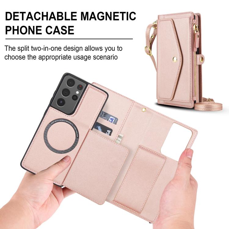For Samsung Galaxy S21 Ultra 5G Multifunctional Wallet Detachable Leather Phone Case with Lanyard