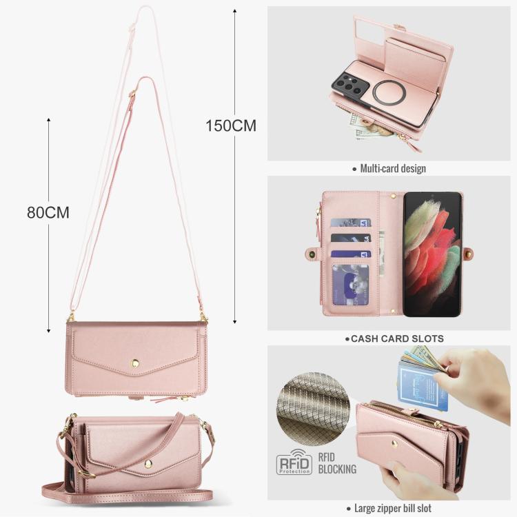 For Samsung Galaxy S21 Ultra 5G Multifunctional Wallet Detachable Leather Phone Case with Lanyard