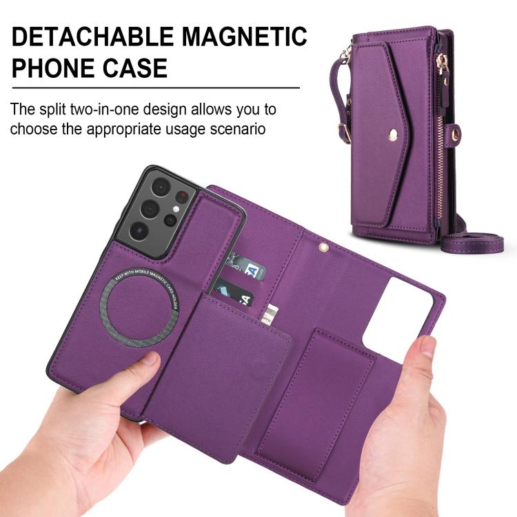 For Samsung Galaxy S21 Ultra 5G Multifunctional Wallet Detachable Leather Phone Case with Lanyard