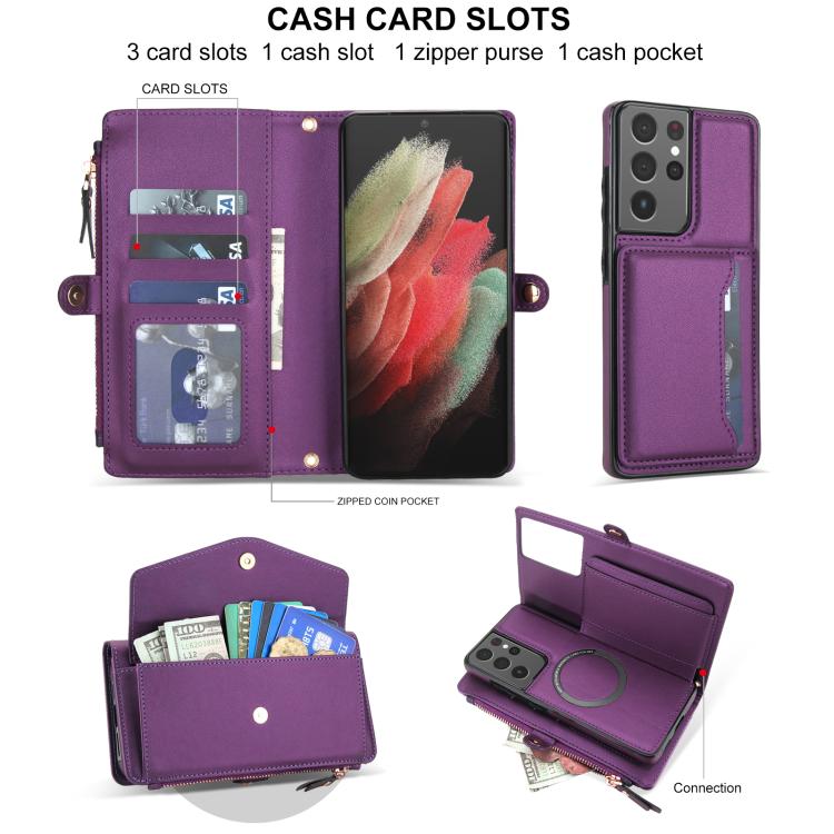For Samsung Galaxy S21 Ultra 5G Multifunctional Wallet Detachable Leather Phone Case with Lanyard