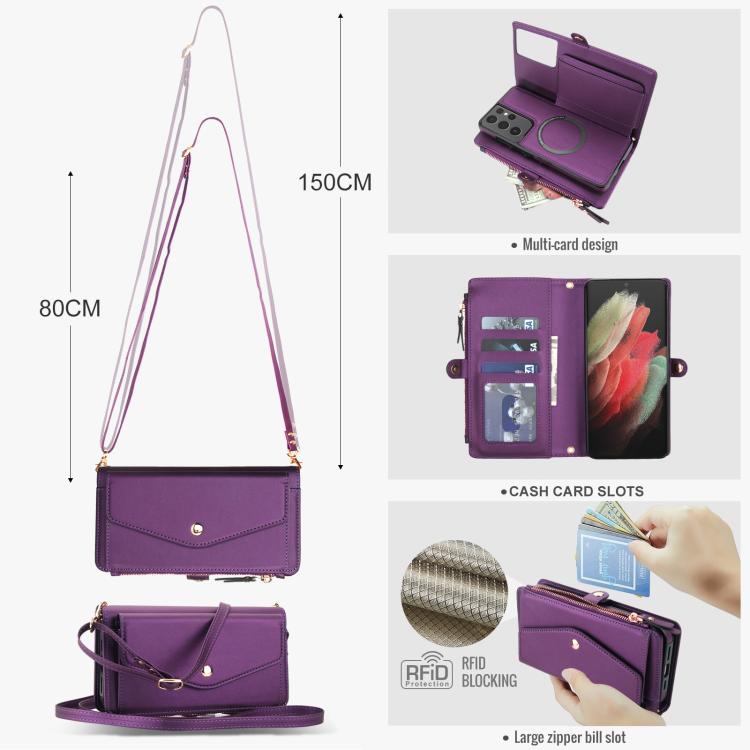 For Samsung Galaxy S21 Ultra 5G Multifunctional Wallet Detachable Leather Phone Case with Lanyard