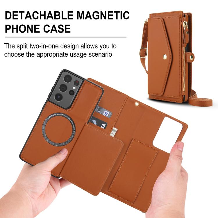 For Samsung Galaxy S21 Ultra 5G Multifunctional Wallet Detachable Leather Phone Case with Lanyard