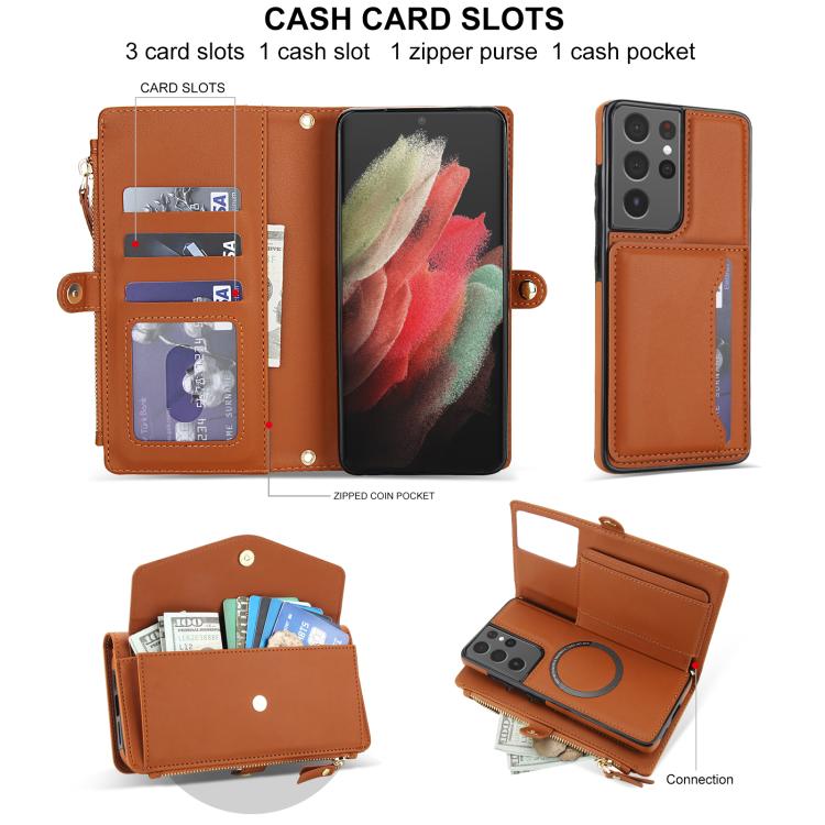 For Samsung Galaxy S21 Ultra 5G Multifunctional Wallet Detachable Leather Phone Case with Lanyard