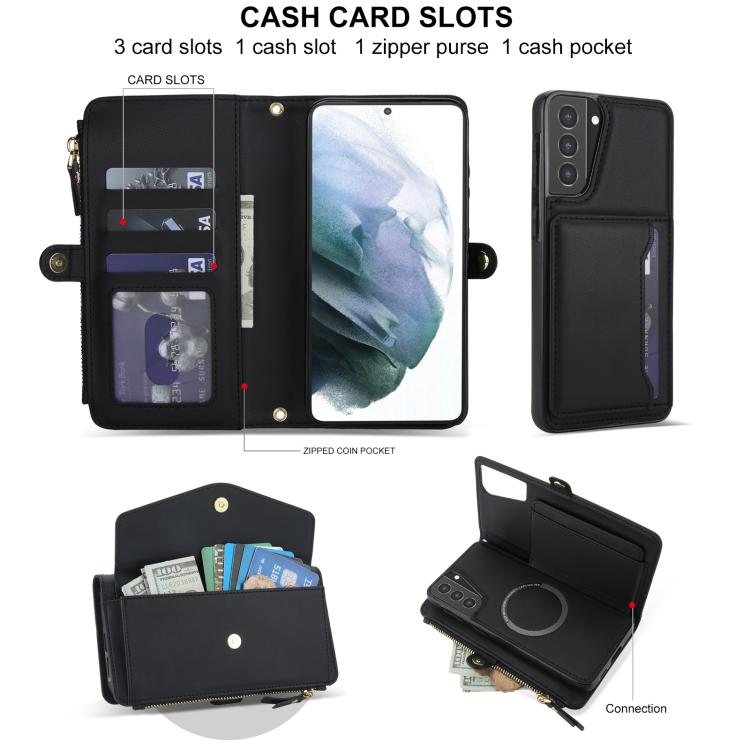 For Samsung Galaxy S21+ 5G Multifunctional Wallet Detachable Leather Phone Case with Lanyard