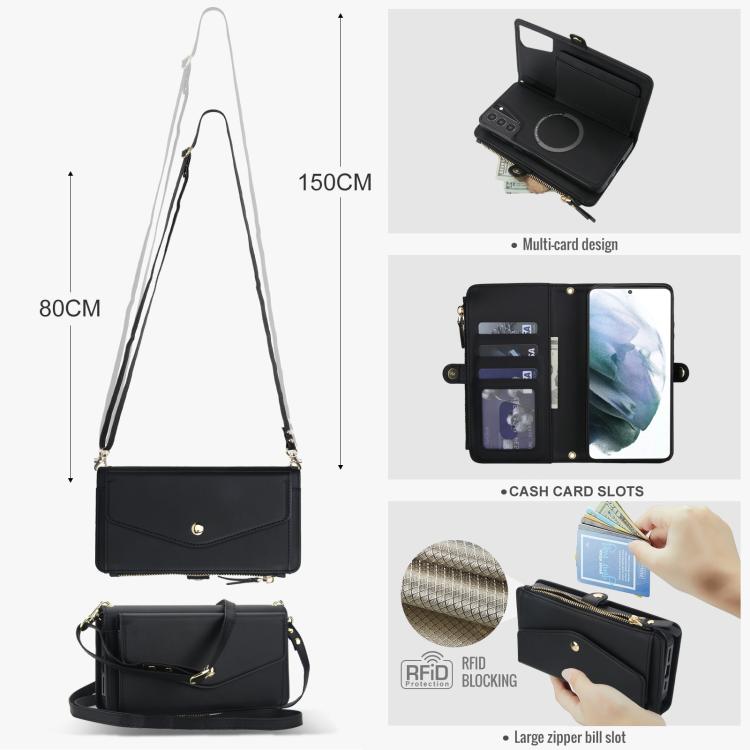 For Samsung Galaxy S21+ 5G Multifunctional Wallet Detachable Leather Phone Case with Lanyard
