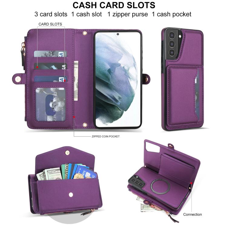 For Samsung Galaxy S21+ 5G Multifunctional Wallet Detachable Leather Phone Case with Lanyard