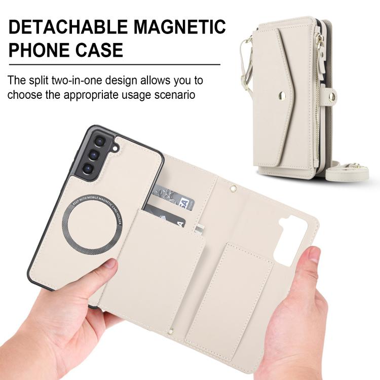 For Samsung Galaxy S21 FE 5G Multifunctional Wallet Detachable Leather Phone Case with Lanyard