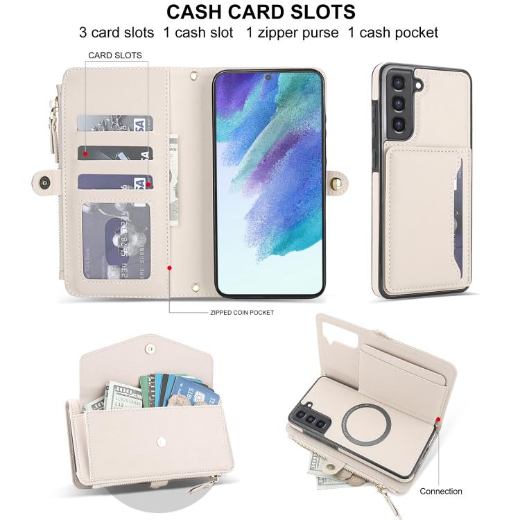 For Samsung Galaxy S21 FE 5G Multifunctional Wallet Detachable Leather Phone Case with Lanyard