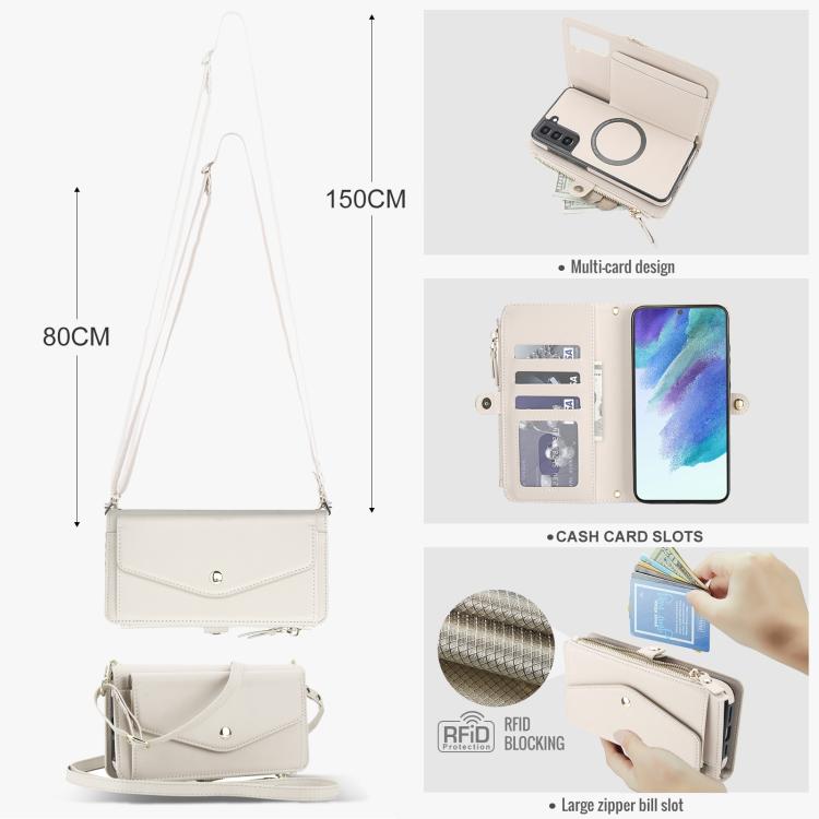 For Samsung Galaxy S21 FE 5G Multifunctional Wallet Detachable Leather Phone Case with Lanyard