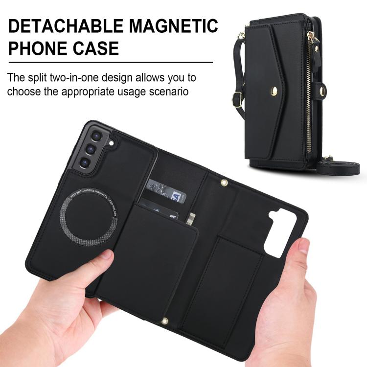 For Samsung Galaxy S21 FE 5G Multifunctional Wallet Detachable Leather Phone Case with Lanyard