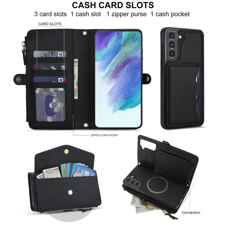 For Samsung Galaxy S21 FE 5G Multifunctional Wallet Detachable Leather Phone Case with Lanyard
