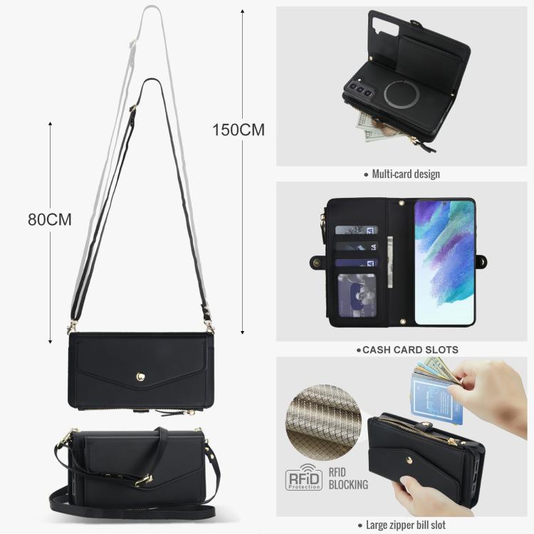 For Samsung Galaxy S21 FE 5G Multifunctional Wallet Detachable Leather Phone Case with Lanyard