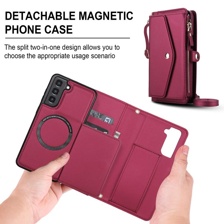 For Samsung Galaxy S21 FE 5G Multifunctional Wallet Detachable Leather Phone Case with Lanyard