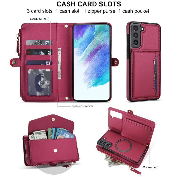 For Samsung Galaxy S21 FE 5G Multifunctional Wallet Detachable Leather Phone Case with Lanyard