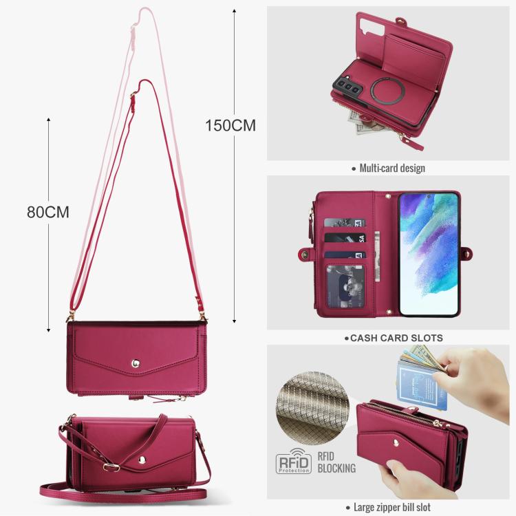 For Samsung Galaxy S21 FE 5G Multifunctional Wallet Detachable Leather Phone Case with Lanyard