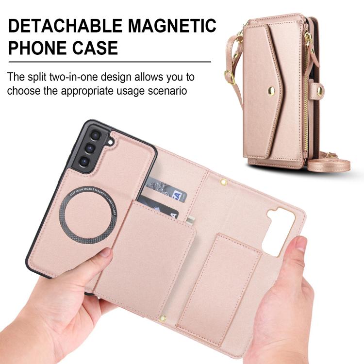 For Samsung Galaxy S21 FE 5G Multifunctional Wallet Detachable Leather Phone Case with Lanyard