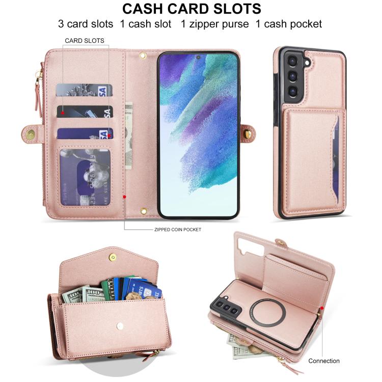 For Samsung Galaxy S21 FE 5G Multifunctional Wallet Detachable Leather Phone Case with Lanyard