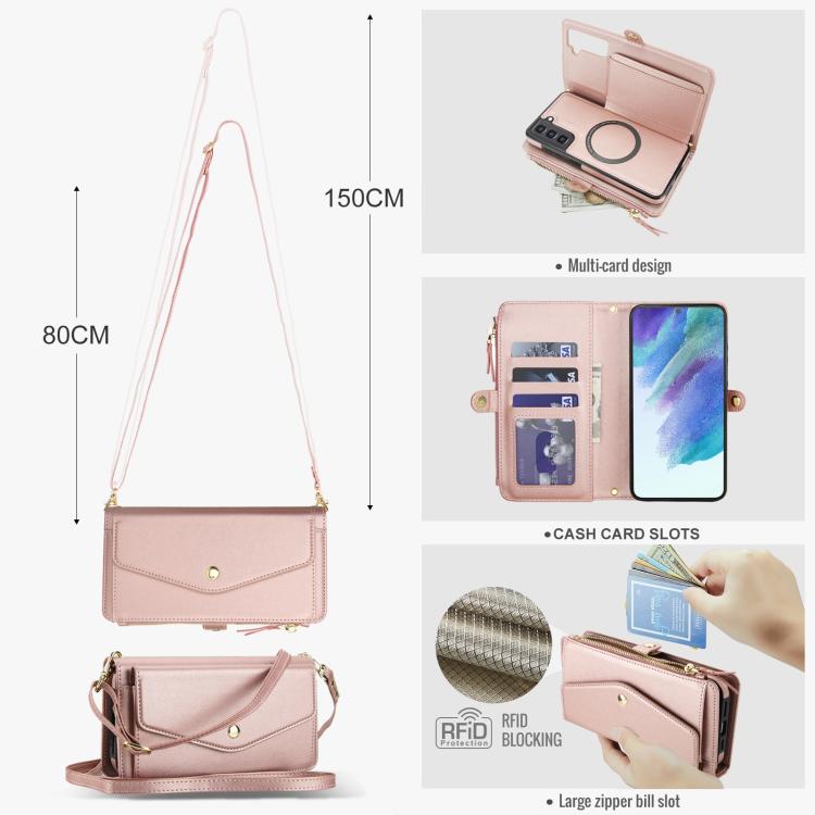 For Samsung Galaxy S21 FE 5G Multifunctional Wallet Detachable Leather Phone Case with Lanyard