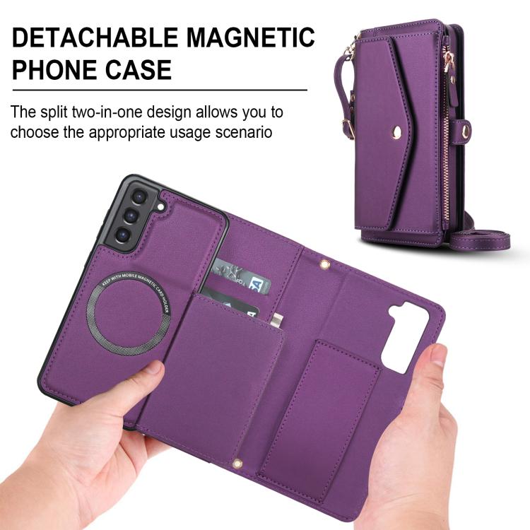 For Samsung Galaxy S21 FE 5G Multifunctional Wallet Detachable Leather Phone Case with Lanyard