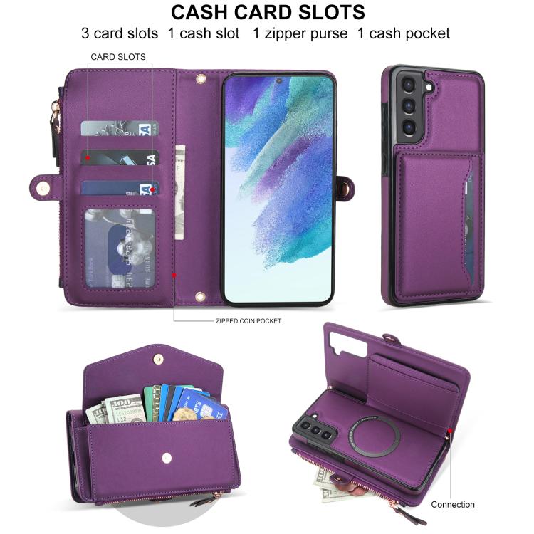 For Samsung Galaxy S21 FE 5G Multifunctional Wallet Detachable Leather Phone Case with Lanyard
