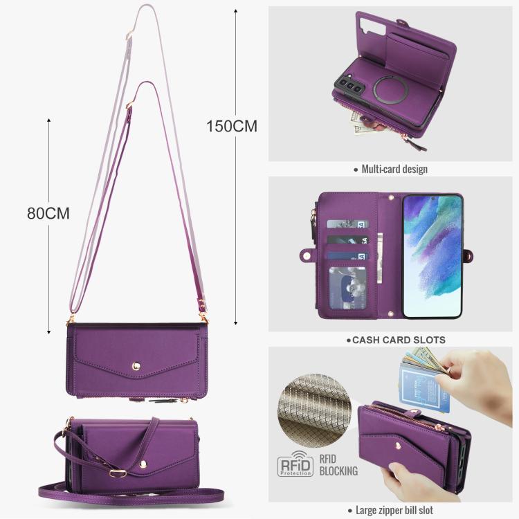 For Samsung Galaxy S21 FE 5G Multifunctional Wallet Detachable Leather Phone Case with Lanyard