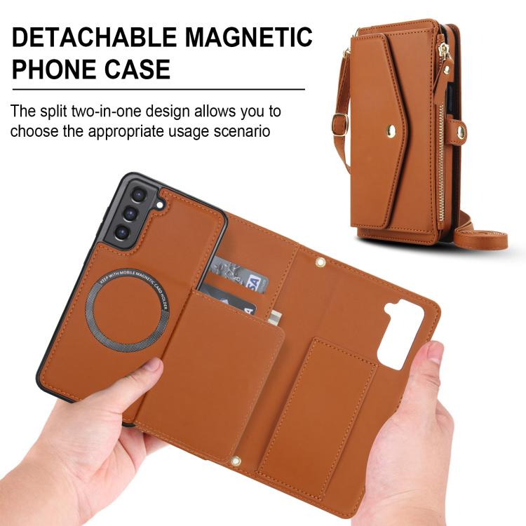 For Samsung Galaxy S21 FE 5G Multifunctional Wallet Detachable Leather Phone Case with Lanyard