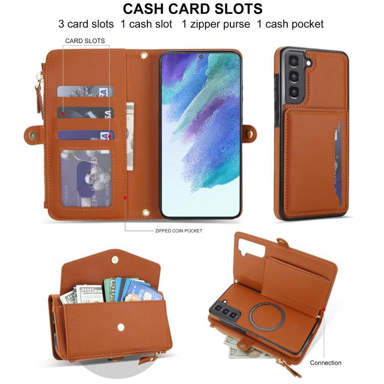For Samsung Galaxy S21 FE 5G Multifunctional Wallet Detachable Leather Phone Case with Lanyard