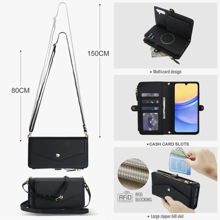 For Samsung Galaxy A15 4G / 5G Multifunctional Wallet Detachable Leather Phone Case with Lanyard