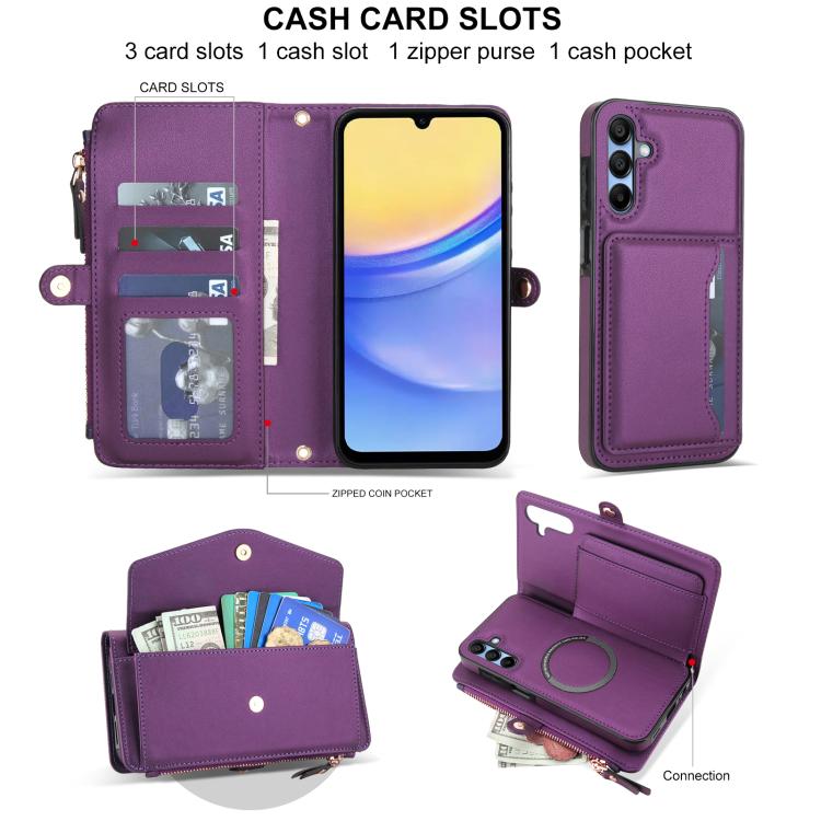 For Samsung Galaxy A15 4G / 5G Multifunctional Wallet Detachable Leather Phone Case with Lanyard